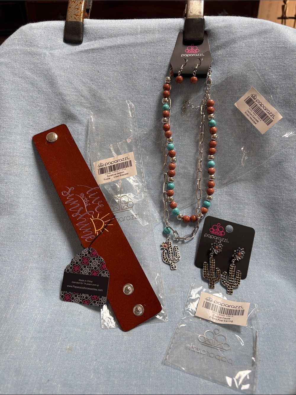 Paparazzi Turquoise and Brown Beaded Necklace & Cactus Earring Set